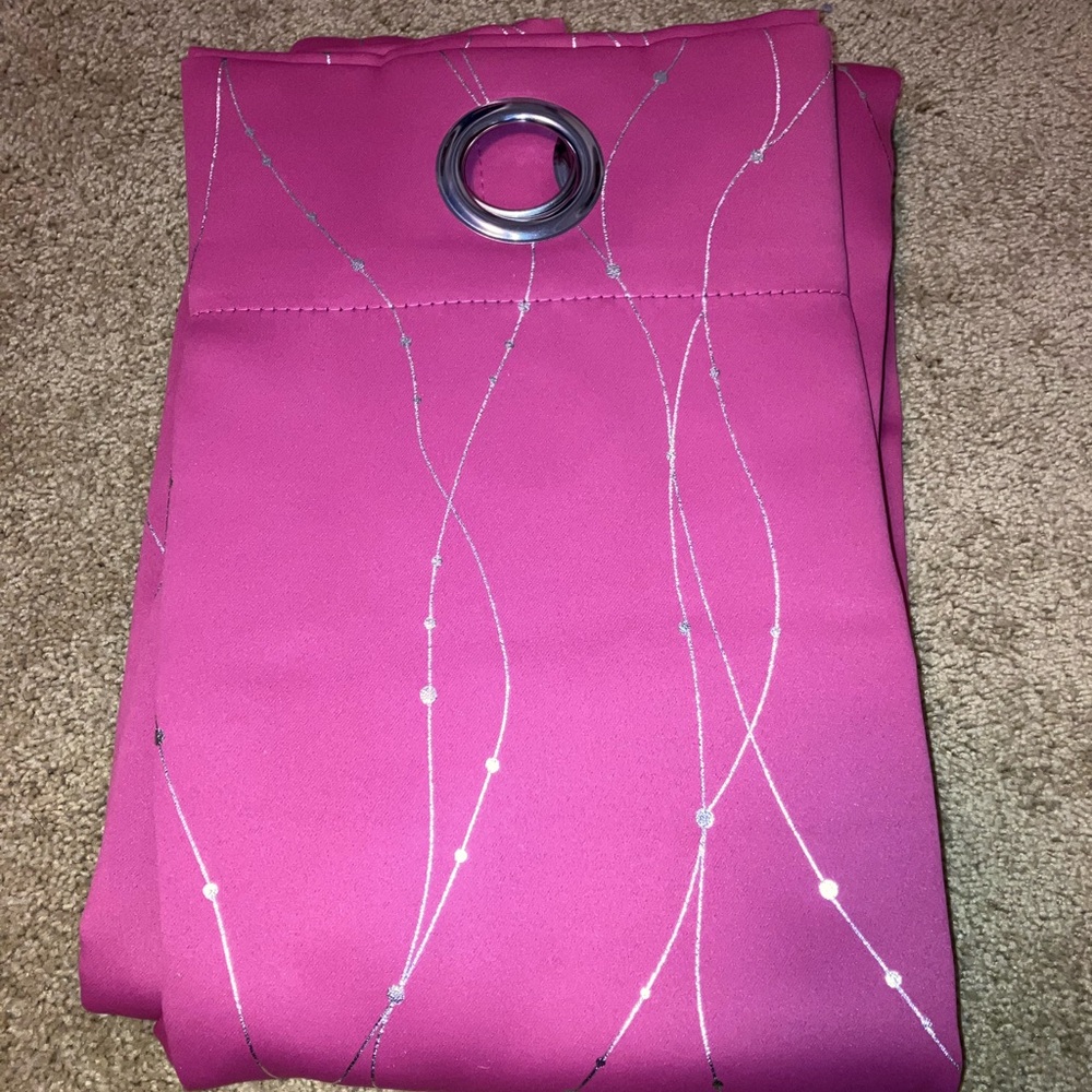 Pink/Raspberry with Silver Design Curtain Panel with Silver Grommet Top- 42x63”